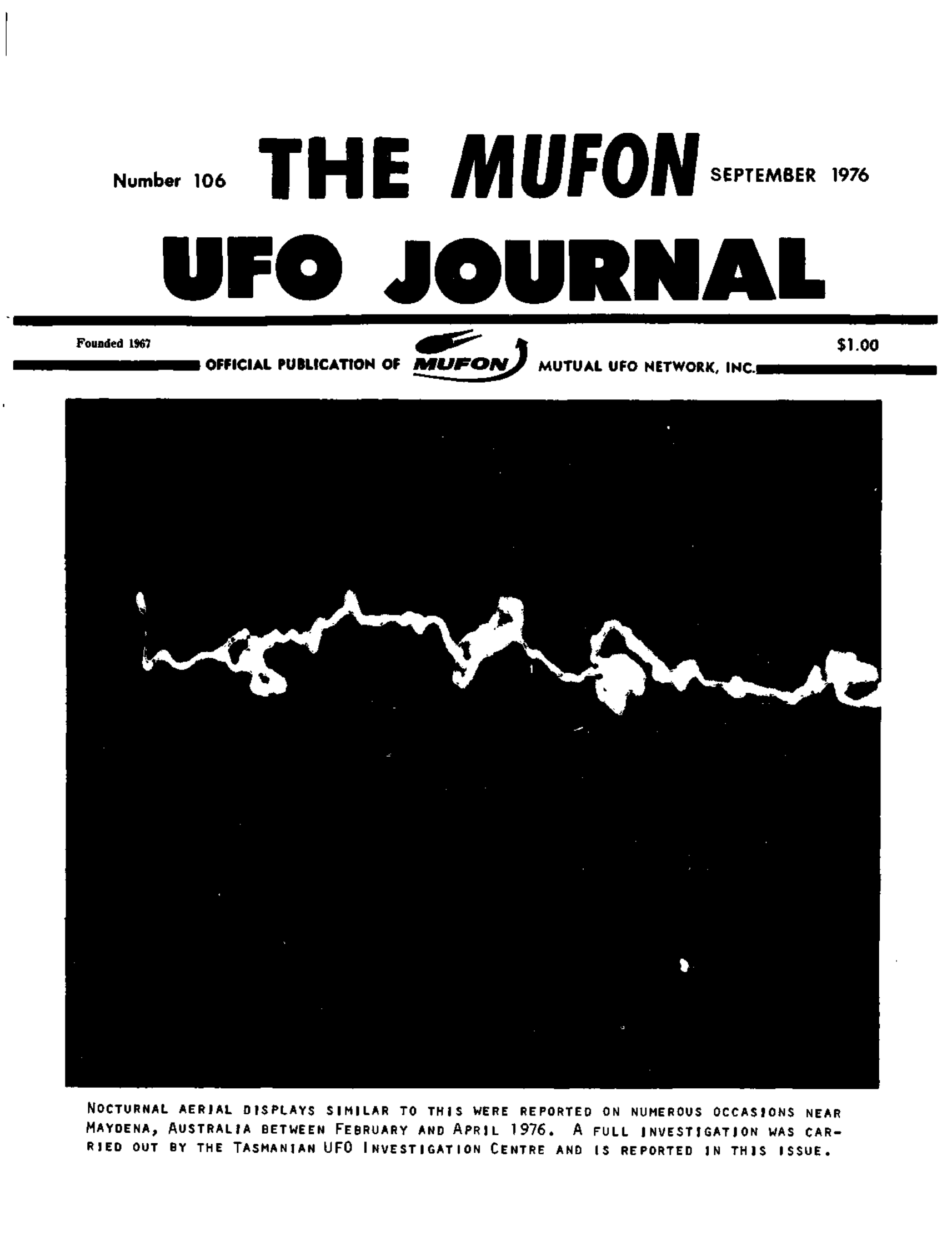 Complete text and images from the MUFON UFO Journal - 1976 9. September issue of the MUFON UFO Journal.